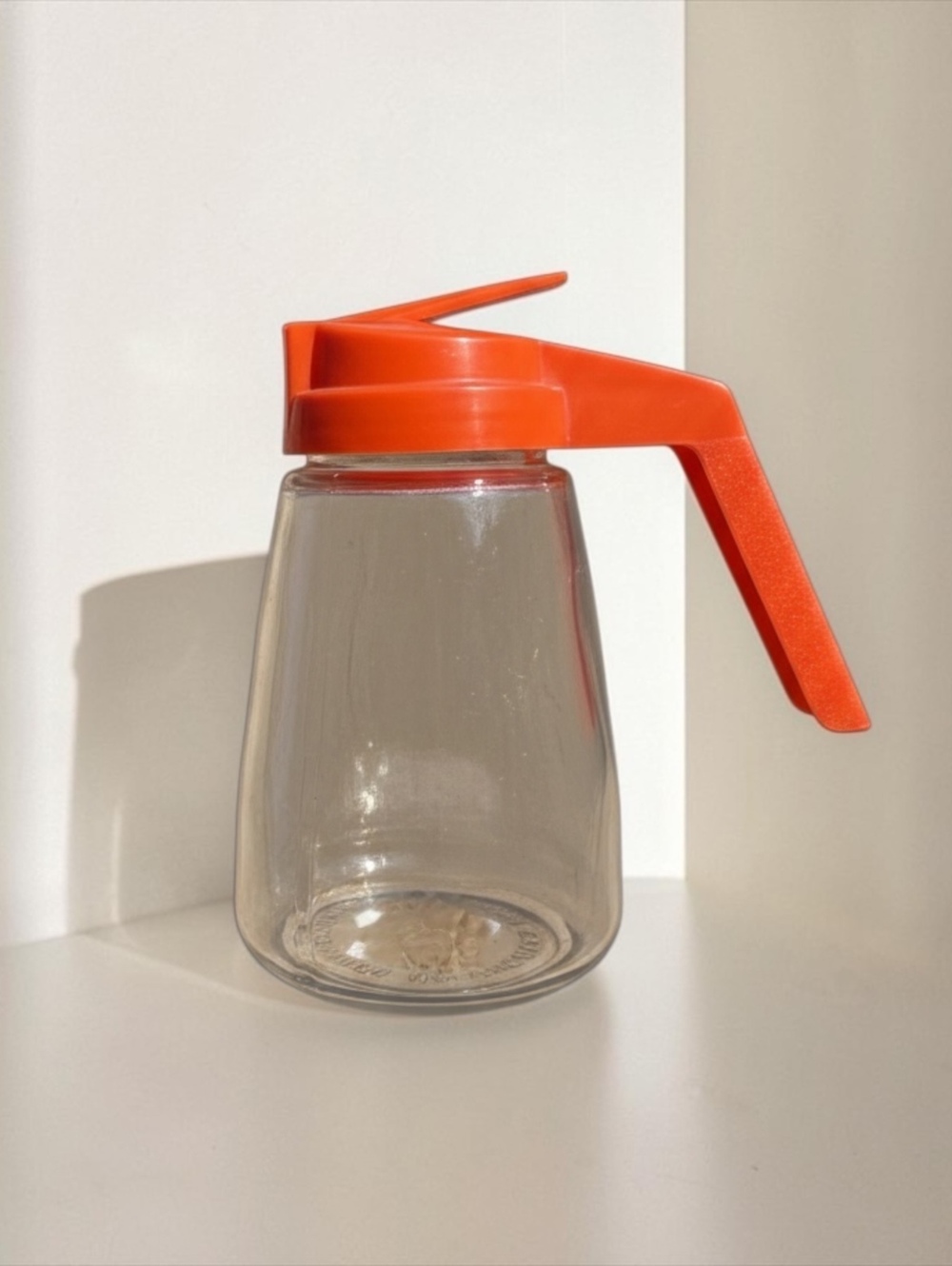 Vintage Federal Housewares Glass Syrup Dispenser with Orange Plastic Handle